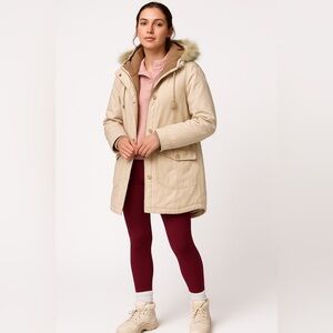 Fitz-Wright Winter Coat Jacket Tan Cream Fur Hood L